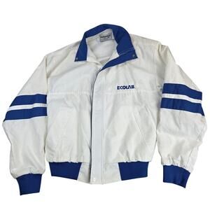 Vintage Swingster Ecolab USA Cotton Bomber Jacket Small White Blue Full Zip